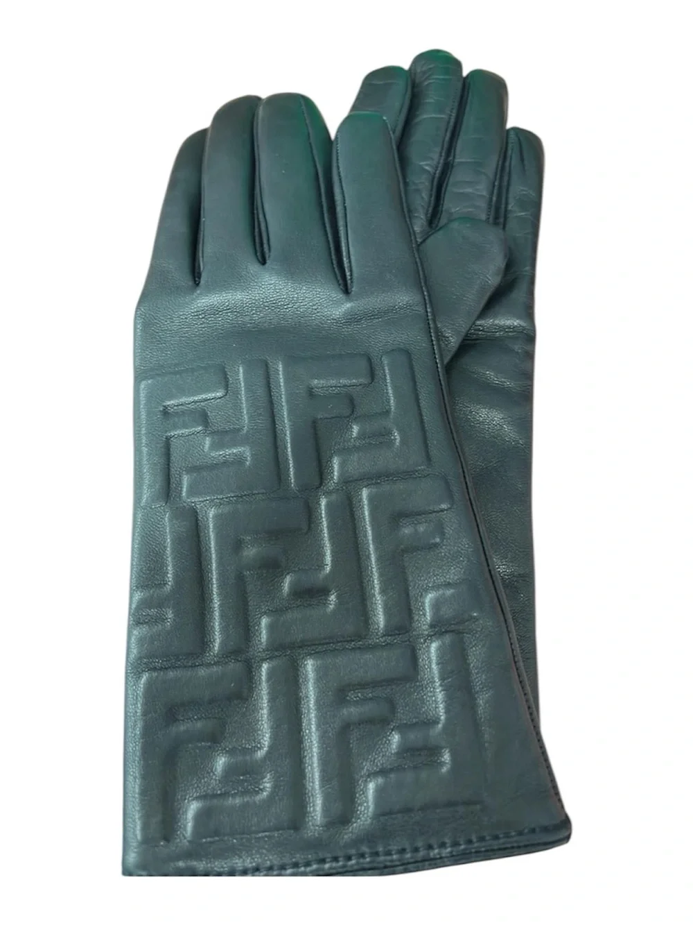 Fendi black leather Zucca gloves